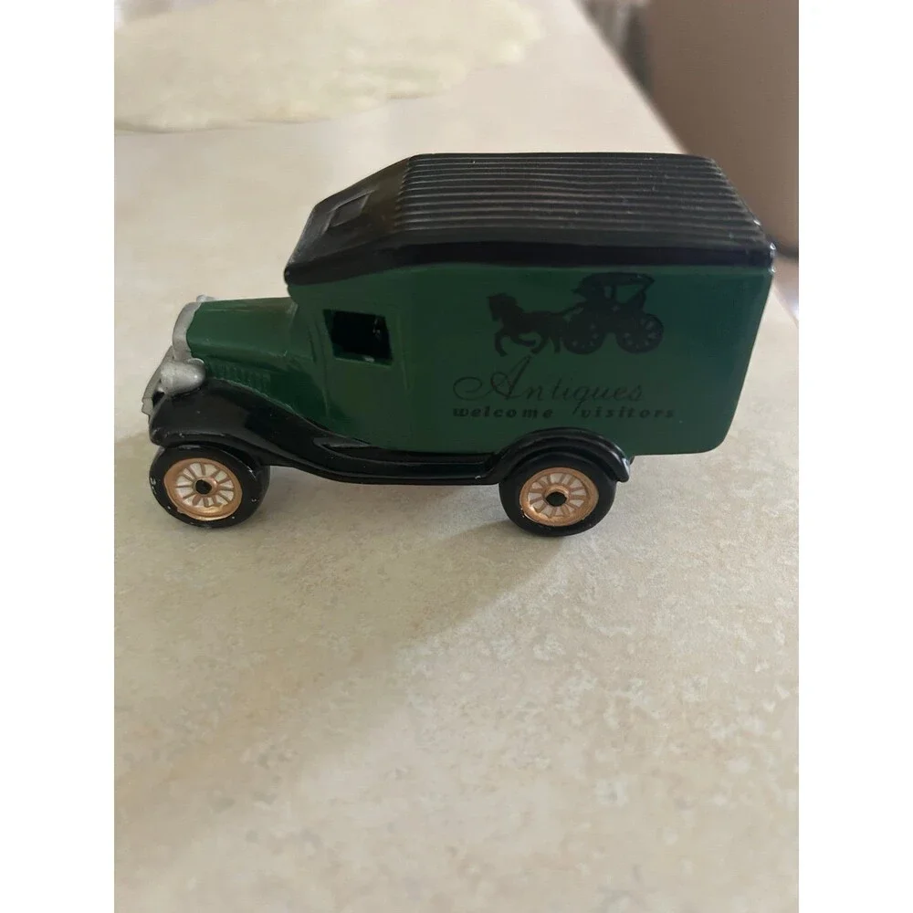 Christmas Village Accessory Green Antique Delivery Truck 5